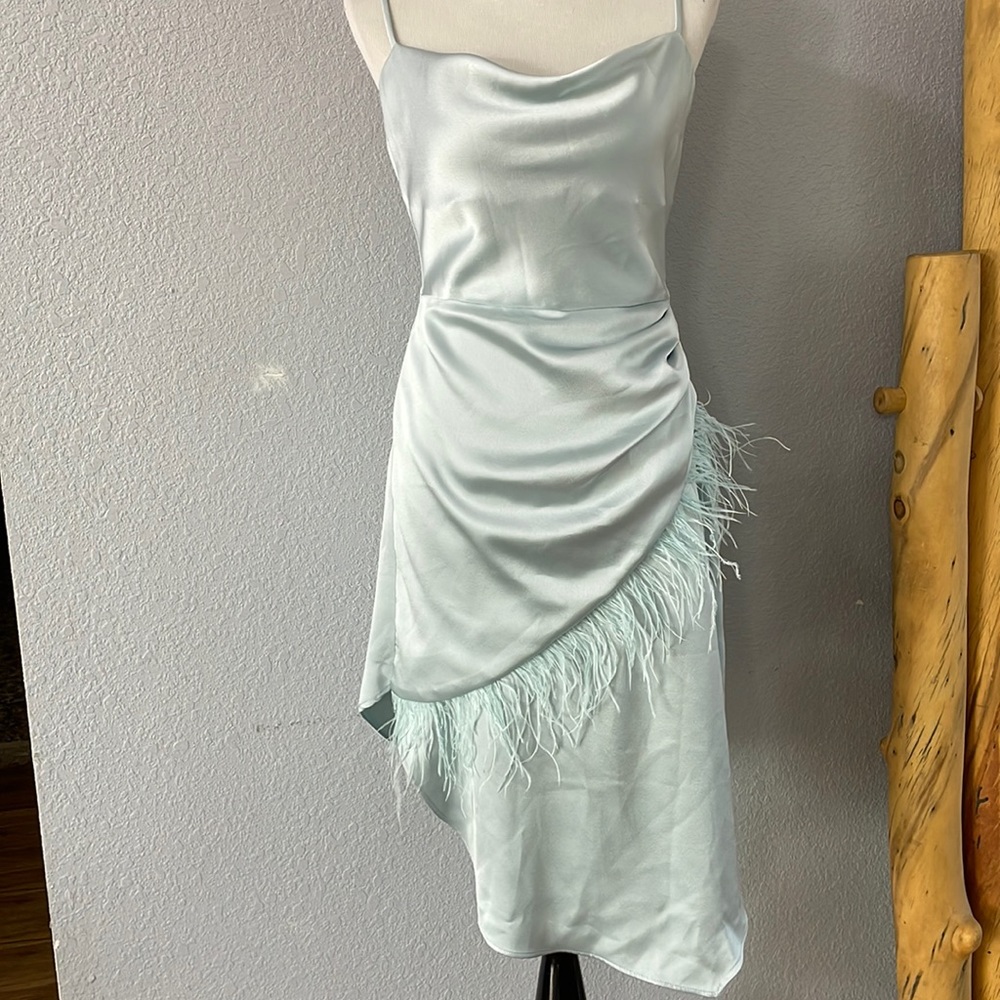 New Keren Millen Satin Crepe Cowl Neck Feather Cami Dress Sz 4 - Picture 4 of 15